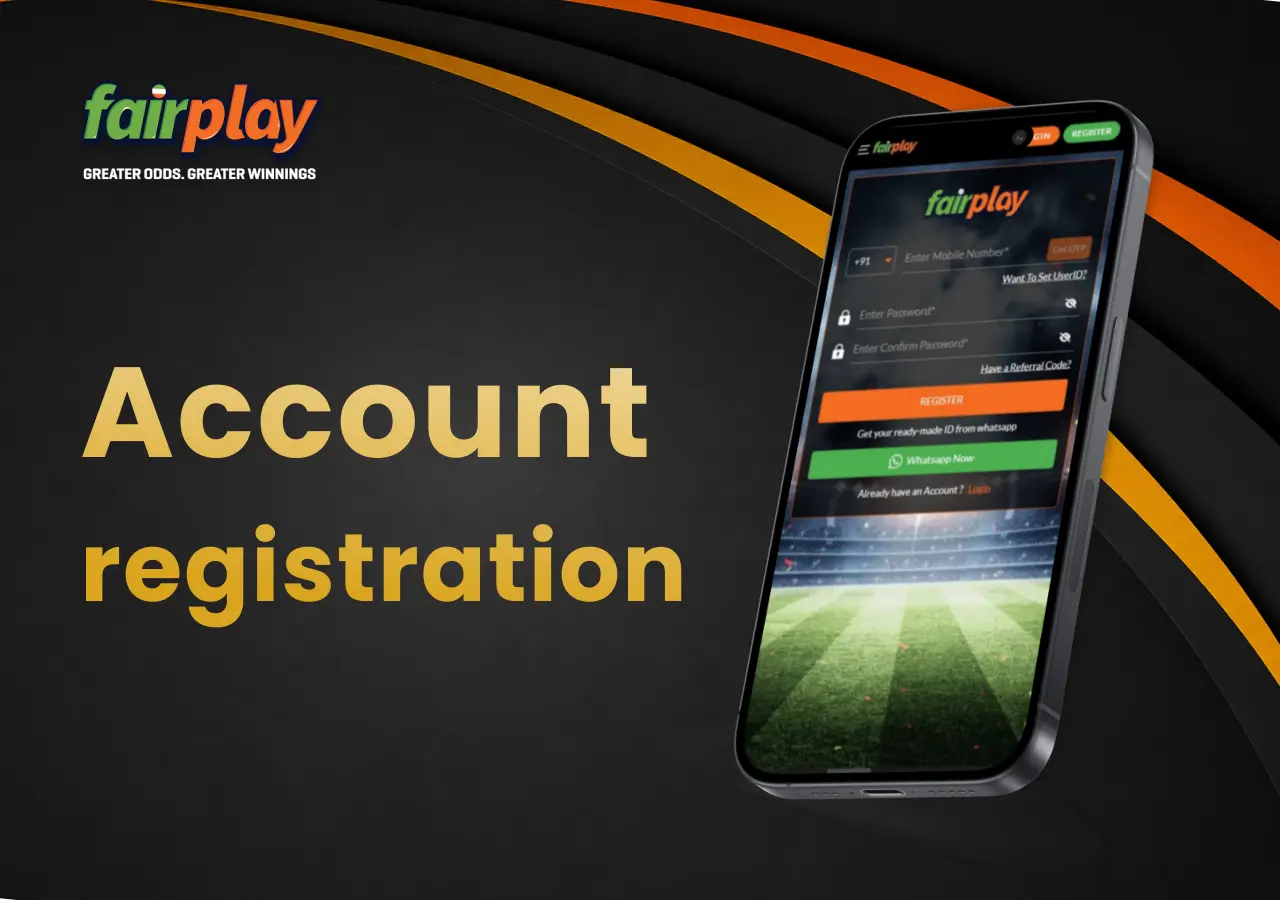 Registration page on a smartphone for setting up a new player account.
